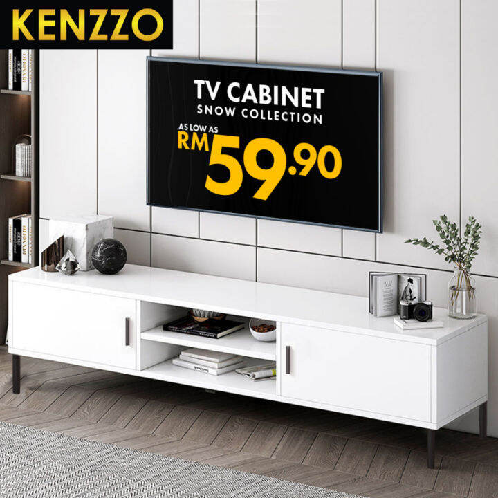 KENZZO Adjustable Height TV with Storage White Color (4ft