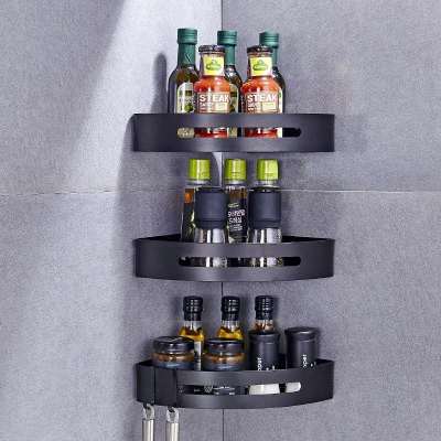 Kitchen Wall Shelf Storage Organizer Shelf Spice Rack Storage Shelves Rack for Kitchen Bathroom Nail-free Space Aluminium