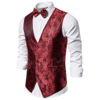 Mens Hipster Steampunk Suit Vest 2022 Fashion Red Paisley Sleeveless Waistcoat Men Prom Party Disco Wedding Tuxedo Vests Gilet