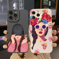 เคสป้องกันเลนส์เต็มหมวกเบสบอลสีดำสำหรับ iPhone 15 Pro Max 14 Plus 13 Pro Max 12 iPhone 11 XR 8 7 SE 2022 XS Max ดอกไม้สุดสวยผู้หญิงขอบสี่เหลี่ยม