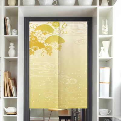 Fashion 2023 Japanese style yellow flower door curtain wall with curtains hanging at the entrance, kitchen decoration door, Noren linen curtain wall