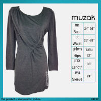 USED Muzak - Dark Gray Twisted Dress | เดรสยาวสีเทา แขนยาว ระบาย เกาหลี ทำงาน แท้ มือสอง