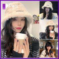 PETI JEWELLERY สีทึบทึบ หมวกทรงถัง เกาหลีแบบเกาหลี หนาขึ้น หมวกฤดูหนาวหมวก หรูหราสุดหรู ผ้ากำมะหยี่เทียม หมวกชาวประมงหมวก สำหรับผู้หญิง