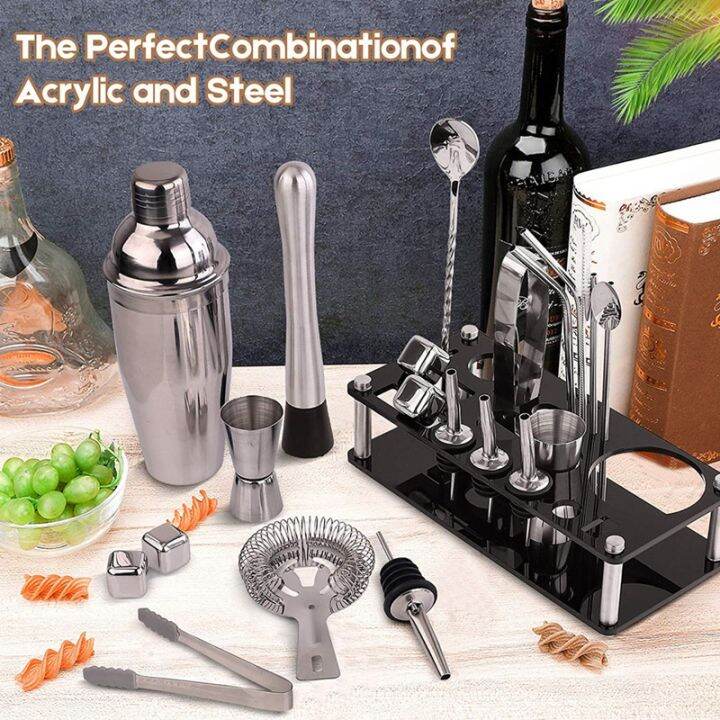 bartender-kit-23-piece-cocktail-shaker-set-of-stainless-steel-ice-grain-acrylic-stand-for-mixed-drinks-martini-bar-tools