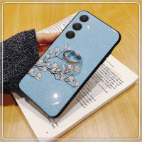 เคสโทรศัพท์ใหม่สำหรับ Samsung Galaxy M14 ปกหลังลายดอกไม้การ์เดเนียและกากเพชรส่องแสงเป็นประกายวิบวับแมกโนเลียเคสโลหะทีพียูนิ่มขาตั้งโทรศัพท์ซัมซุง Samsung M14ฝาครอบโทรศัพท์