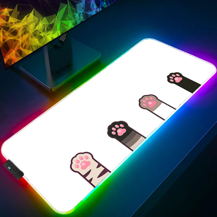 large-size-colorful-luminous-rgb-gaming-mouse-pad-anti-slip-rubber-base-computer-keyboard-mouse-pad-cat-paw-for-computer-pc-mats