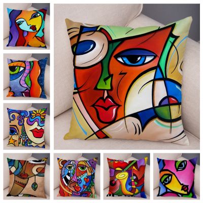Abstract painting cushion cover decoration Nordic style colorful cartoon girl pillowcase sofa home