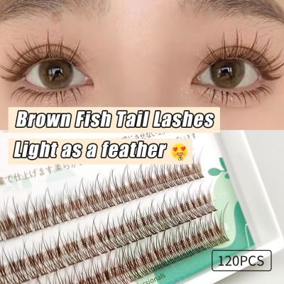 Lakanaku Brown Fishtail Type Eyelash Extensions 3 Rows Mix Length Single Fashion Cluster Fans Eyelashes Cables Converters