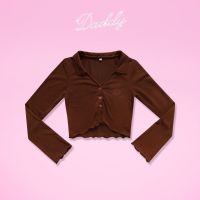 DADDY | Caramel Top เสื้อแขนยาวครอปเชิ๊ต รีดเพชรสีชมพู สีน้ำตาล