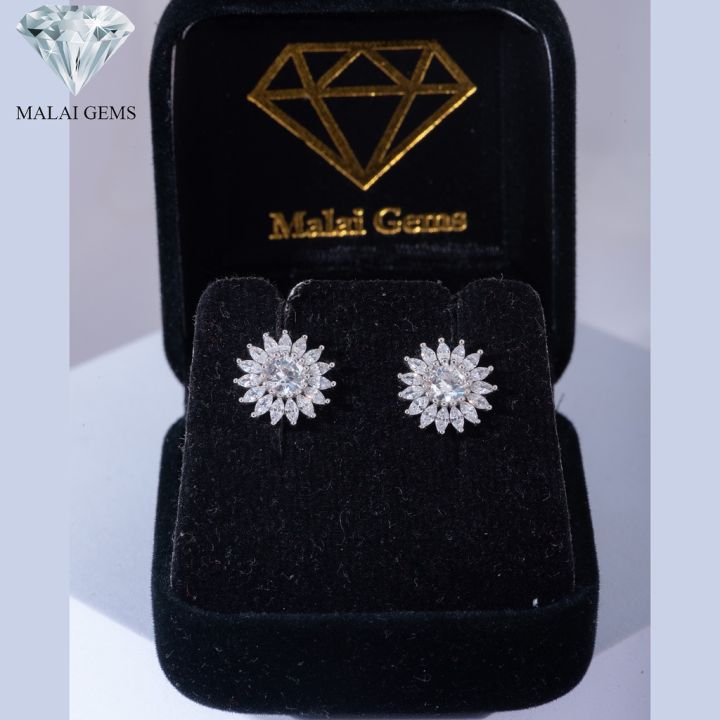 malai-gems-ต่างหูเพชร-เงินแท้-silver-925-เพชรสวิส-cz-เคลือบทองคำขาว-รุ่น155-e016-85-แถมกล่อง-ต่างหูcz-ต่างหูเงินแท้