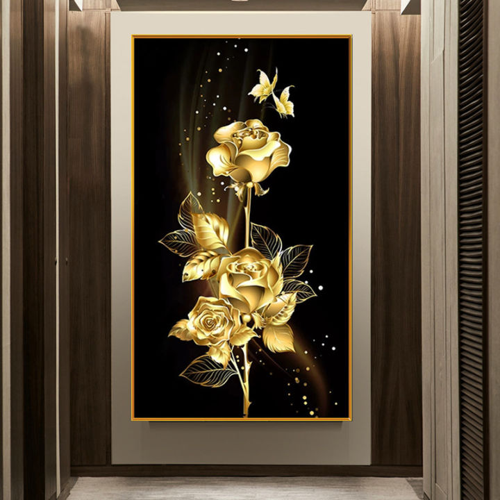 เจาะทรงกลมใหม่5d-ภาพวาดเพชร-diy-ใบไม้ทองนามธรรมและดอกกุหลาบดอกไม้ประดิษฐ์ดอกไม้และต้นไม้-3มิติปักการตกแต่งบ้าน5มิติงานปักครอสติช