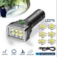 6 LEDs ไฟฉายอลูมิเนียมอัลลอยด์แบบชาร์จมินิไฟฉายความสว่างสูงจอแสดงผลพลังงานแสงกลางแจ้งสำหรับตั้งแคมป์ฉุกเฉิน