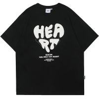 Harajuku Men เสื้อยืดหัวใจ T 90S ฤดูร้อนแขนสั้น Tshirt Cotton Casual Tees Y2k เสื้อผ้า Hip Hop streetwear Tops