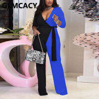 Plus Size Women Long Sleeve Colorblock Jumpsuit Casual Chic Overalls