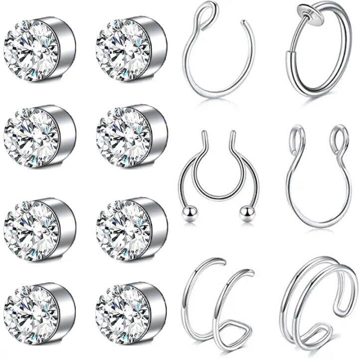 〖Neddie jewels〗1 Pcs/14 Pcs Fake Nose Ring Stud Earrings Set