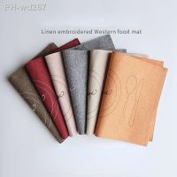 New Linen Table Mat Fabric Table Mat Thermal Insulation Mat Embroidery Table Mat Rectangular Western Table Mat Placemats