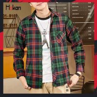 HAKARI เสื้อเชิ้ตผู้ชาย, เสื้อเชิ้ตแขนยาวลายสก๊อตใหม่, เทรนด์เกาหลี