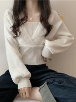 ∏✴✾ Deeptown Knitted Crop Sweaters Pullovers Design Knit Korean Fashion Fake Two-piece