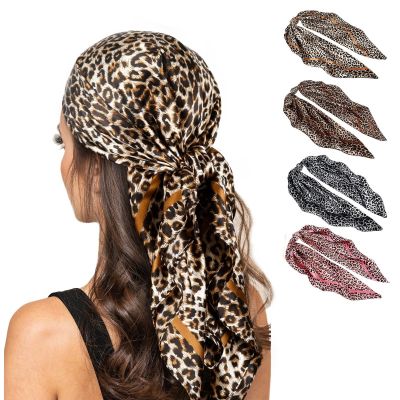 【YF】 Women Fashion Leopard Print Satin Square Head Scarf Lightweight Neck Scarves Hair Bandana Headband Solid Dancing Condors