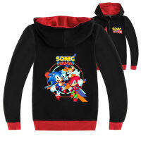 Sonic The Hedgehog เสื้อผ้าเด็กเสื้อแจ็คเก็ตสำหรับชาย15ปีหญิง3-16ปี Hooded Zipper เสื้อกันหนาวเด็กสีดำ/ สีเทาแขนยาวผ้าฝ้าย + โพลีเอสเตอร์ฤดูใบไม้ผลิและฤดูใบไม้ร่วง