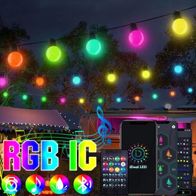 RGBIC Smart LED Ball Garland Fairy String Lights Bluetooth Multi-Color Waterproof Outdoor Lamp Holiday Wedding Party Light Decor