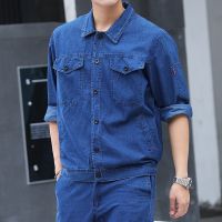 Summer long-sleeved denim welding overalls suit mens thin section breathable wear-resistant summer work welder labor protection clothes