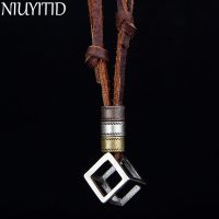 NIUYITID 100 Genuine Leather Men Necklaces Pendants Punk Vintage Adjustable Brown Rope Chain Male Jewelry Mens Jewellery
