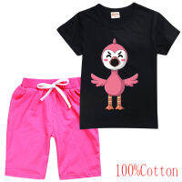 Flamingo Flim Flam เสื้อยืดชุดชายหญิงแขนสั้น Tee เสื้อกางเกงขาสั้นผ้าฝ้าย TShirt ใหม่สั้นกางเกงการ์ตูนอะนิเมะเด็กเกาหลี8584