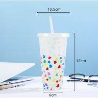 Love Heart Tumbler พร้อมฝาปิดฟางเปลี่ยนสีเย็นแก้วพลาสติกชั้นเดียวน้ำชาถ้วยกาแฟ Drinkware อุปกรณ์ครัว