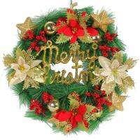 Artificial Christmas Wreaths Merry Christmas Wreaths for Front Door Indoor Outdoor Reusable 13.8 Inch Red and Golden Wreath with Star Ornaments for Front Door Porch excellent