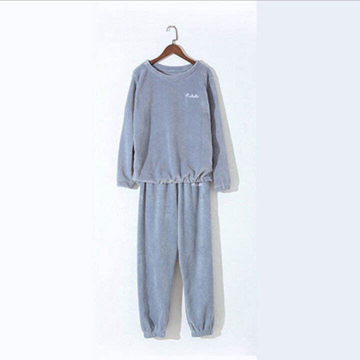 women-pajamas-set-winter-warm-flannel-pajamas-homewear-thick-female-sleepwear-plush-pyjamas-suit-sweatshirt-hoodies-solid-color