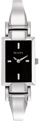 Bulova Ladies Classic Diamond Dial Stainless Steel 2-Hand Quartz Watch with Black Dial on Rectangle Case Style: 96L138