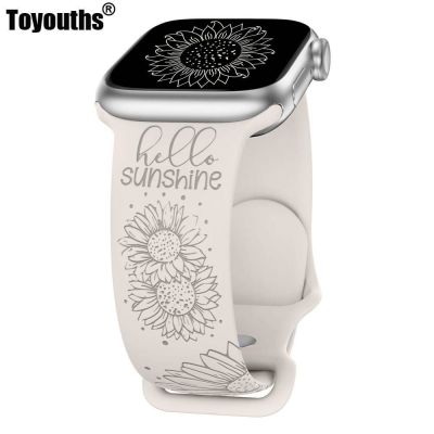 Toyoths สายนาฬิกา Apple ลายดอกไม้,สำหรับนาฬิกาซิลิโคนลายดอกทานตะวันขนาด41มม. 40มม. 38มม. สายรัดสำหรับ IWatch สปอร์ต8/7/6/5/4/3 /Se Carterfa.