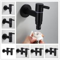 G1 / 2 European Style Black Matte Lengthen Washing Machine Faucet 304 Stainless Steel Wall Mounted Wash Basin Tap Mop Pool Tap