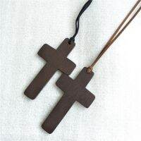 Wood Cross Necklace Versatile Leather Rope Sweater Chain Fashion Jewelry For Women Ladies Sale