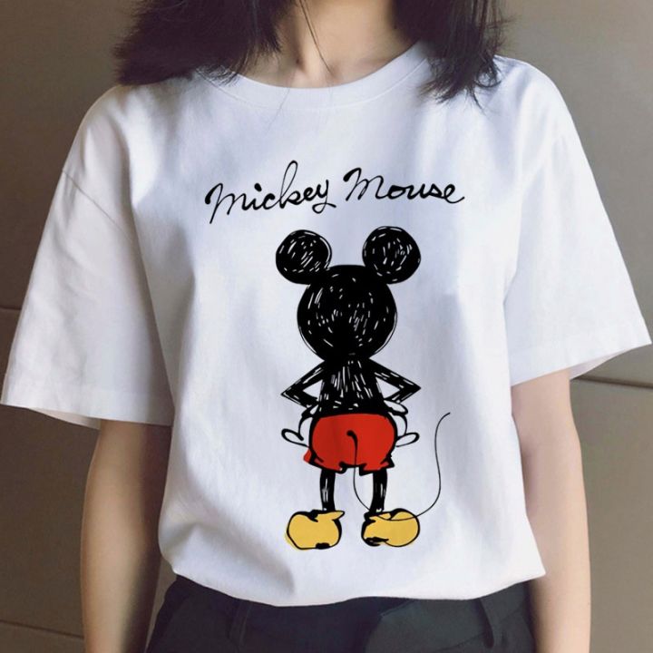 2022 New Disney Summer Kawaii Anime Figure Mickey Mouse Minnie Mouse  White/pink Round Neck Print Top Beautiful Cute Kids Kid Size 5T Color  34948-pink
