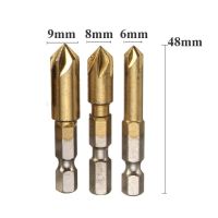 【☄New Arrival☄】 yuncang ด้ามหกเหลี่ยมชุบไทเทเนียมห้าขอบ Hss Countersink Drill ดอกสว่าน1/4 "ด้ามหกเหลี่ยม90องศาคัตเตอร์ลบมุมไม้6มม.-19มม.