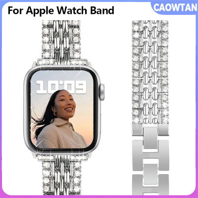 สำหรับนาฬิกา Apple สาย Ultra Band 38มม. 40มม. 42มม. 44มม. 41มม. 45มม. 49มม. สายสายรัดข้อมือโลหะเพชรแวววาว Iwatch Series 8 7 6 SE 5 4 3