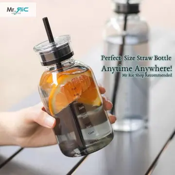 500ml Milk Juice Cute Water Bottle with Time Scale, Portable Colorful Water Cup Grass Bottles Creative Handy Cup, Glass Beverage Bottles, Size: 8.86