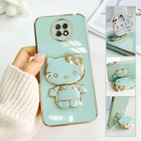 For Xiaomi Redmi Note 9T Mobile Phone Case Fashion Temperament Plating TPU Advanced Rotary Stand Makeup Mirror Hello Kitty Folding Mirror Stand Net Red New Couple Gift Soft Touch Anti slip Anti fall Protective Case