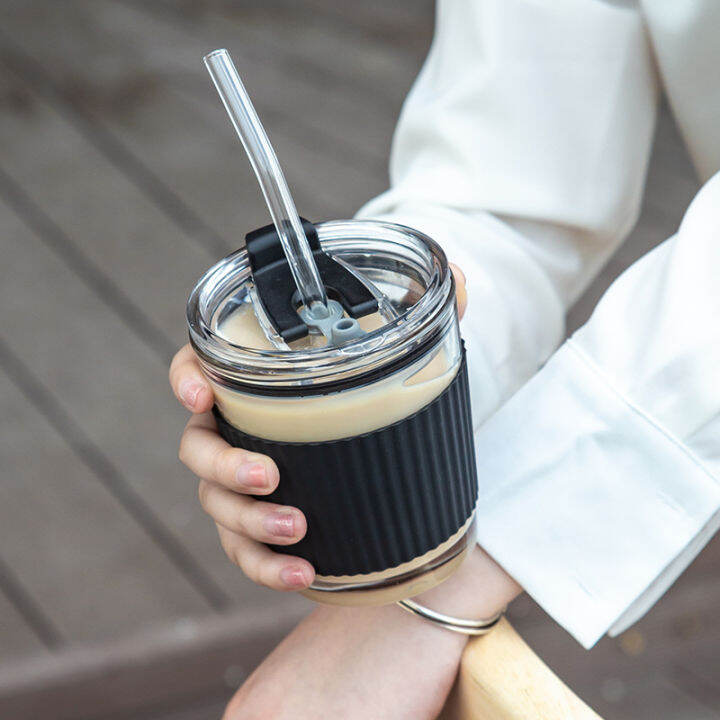 fashion-glass-straw-cup-portable-milk-coffee-tumbler-with-cover