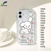 JieFie เคสโทรศัพท์มือถือขอบลอนการ์ตูนสุนัขสำหรับ VIVO Y21 / Y21T / Y21A / Y21S / Y33S / Y33T / Y22 / Y22S / Y91 / Y93 / Y95 / Y50 / Y30 / Y30i / Y77 / Y77E น่ารักโปร่งใส TPU แบบนิ่มเคสป้องกันแรงกระเทือน