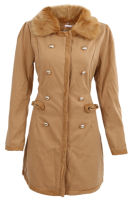 Sexy Women Slim Wool Faux Fur Trench Parka Double-Breasted Winter Coat Jacket Camel Size L