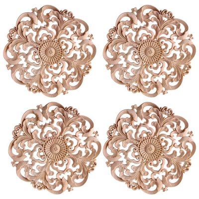 8Pcs Wooden Carved Onlay Applique Unpainted Wood Applique Vintage European Style Carved Decal for Furniture Decoration
