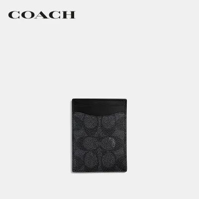 COACH ที่หนีบธนบัตรผู้ชายรุ่น Money Clip Card Case In Signature Canvas สีเทา CA552 CHR