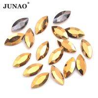 JUNAO 7x15mm Gold Color Back Glass Rhinestone Applique Stone Strass for Jewelry Decoration