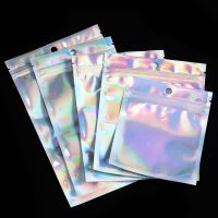 ☢♂ 10-50pcs/lot Iridescent Zip lock Bags Pouches Cosmetic Plastic Laser Zipper Plastic Retail Packaging Poly Pouches Ziplock Bags