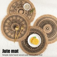 【CW】 Ins Hand-Woven Jute Placemats Table Coasters Cotton And Mats Vase Accessories