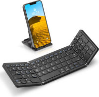 Samsers Multi-Device Foldable Bluetooth Keyboard with Numeric Keypad Rechargeable Wireless Keyboard (BT5.1 x 3) with Holder, Portable Pocket Folding Keyboard for iOS Android Windows Mac OS - Black