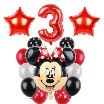 14pcs Mickey Mouse Foil Balloons Minnie Mouse Head Birthday Party Decorations Kids Balls Red Black Number Globos 12inch Latex Artificial Flowers  Plan